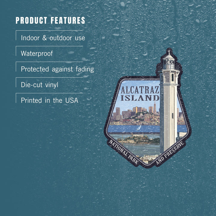 San Francisco, CA, Alcatraz Island and City, Contour, Lantern Press Artwork, Vinyl Sticker Sticker Lantern Press 