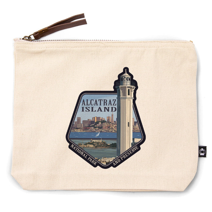 San Francisco, CA, Alcatraz Island and City,, Organic Cotton Zipper Pouch, Go Bag Go Bag Lantern Press 