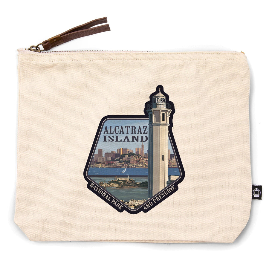 San Francisco, CA, Alcatraz Island and City,, Organic Cotton Zipper Pouch, Go Bag Go Bag Lantern Press 
