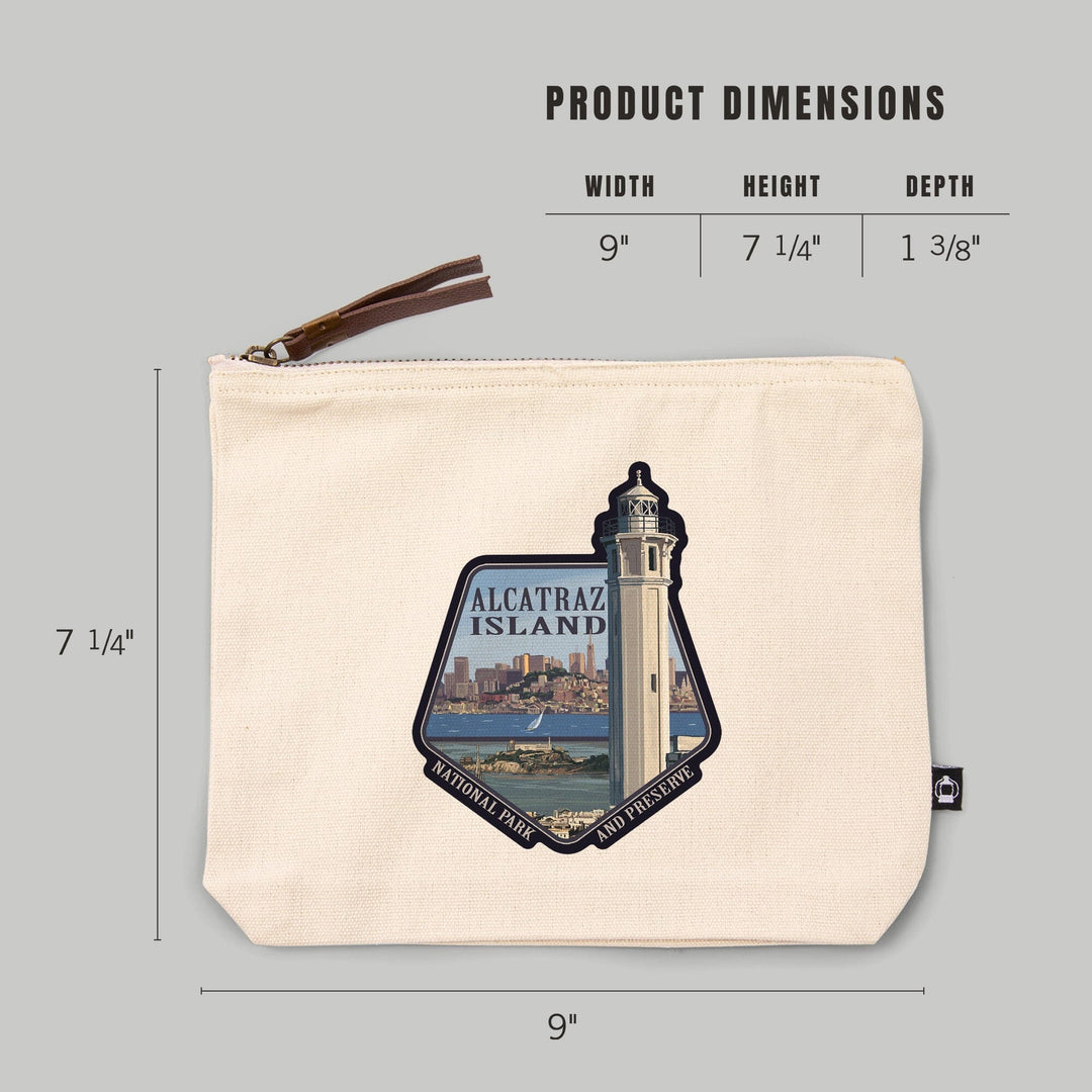 San Francisco, CA, Alcatraz Island and City,, Organic Cotton Zipper Pouch, Go Bag Go Bag Lantern Press 