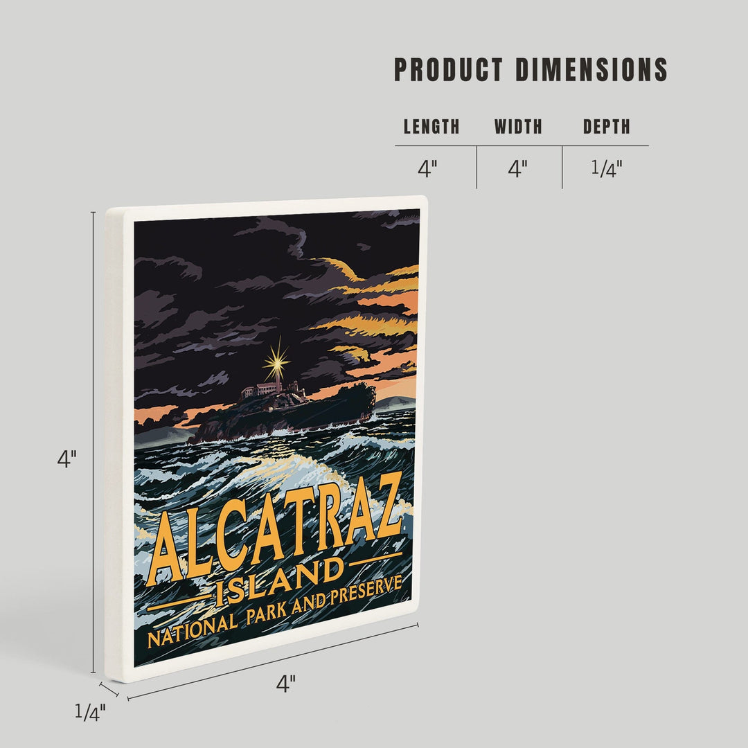 San Francisco, California, Alcatraz Island Night Scene, Coasters Coasters Lantern Press 