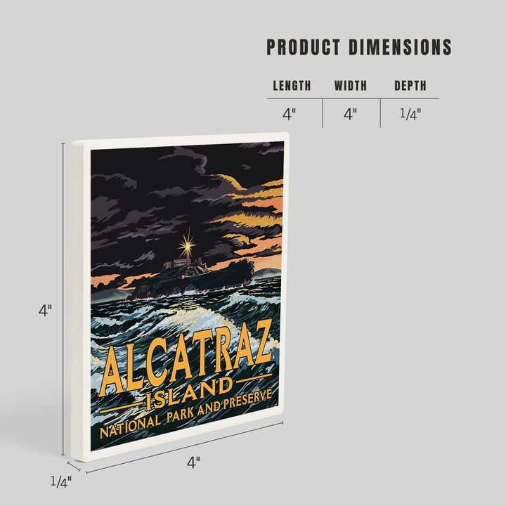 San Francisco, California, Alcatraz Island Night Scene, Coasters Coasters Lantern Press 