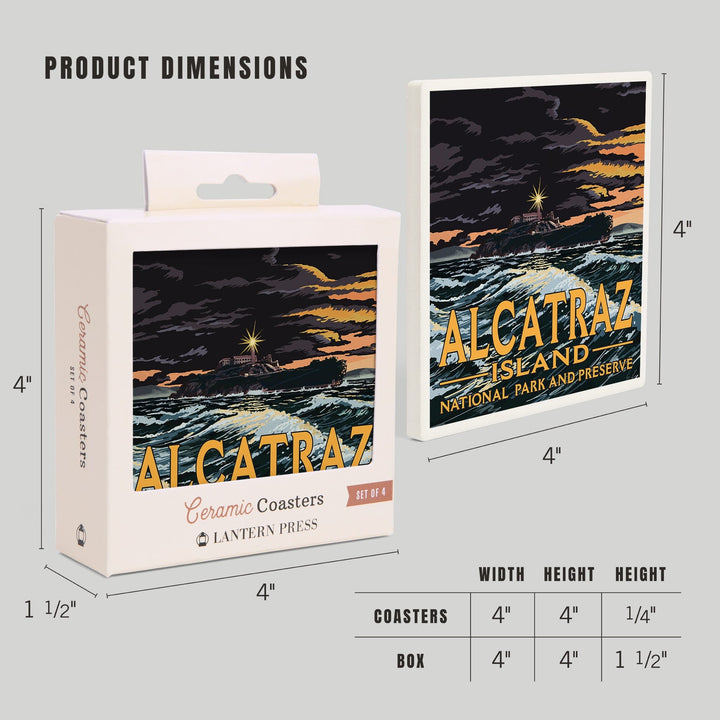 San Francisco, California, Alcatraz Island Night Scene, Coasters Coasters Lantern Press 