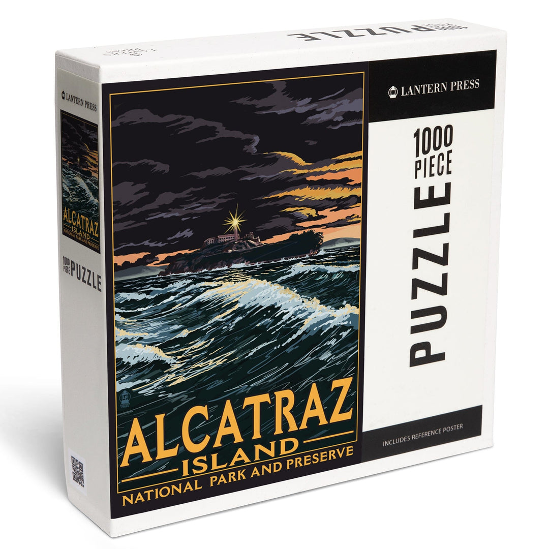 San Francisco, California, Alcatraz Island Night Scene, Jigsaw Puzzle Puzzle Lantern Press 