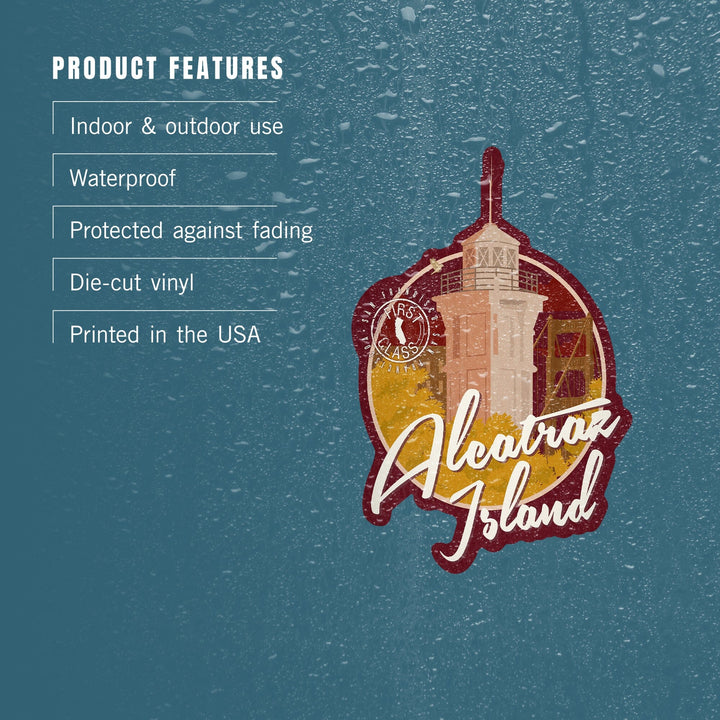 San Francisco, California, Alcatraz Island, Vintage Landmark Stamp, Contour, Vinyl Sticker Sticker Lantern Press 