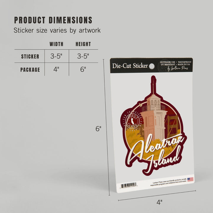 San Francisco, California, Alcatraz Island, Vintage Landmark Stamp, Contour, Vinyl Sticker Sticker Lantern Press 