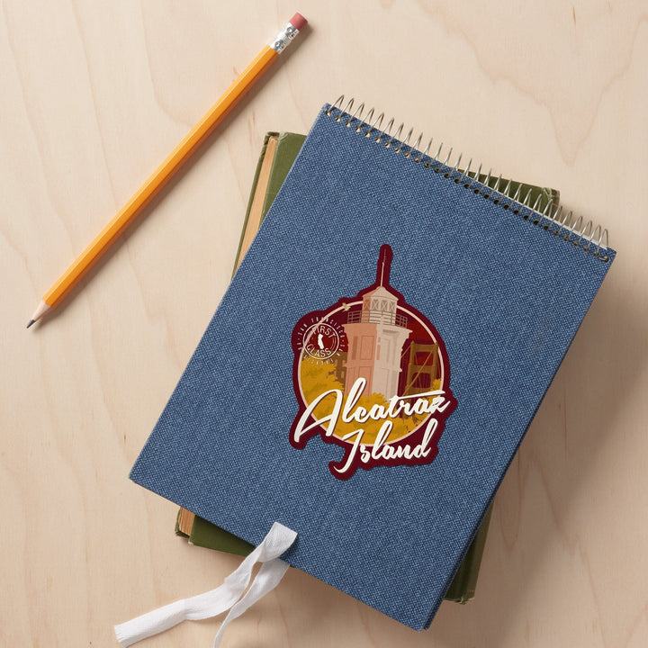 San Francisco, California, Alcatraz Island, Vintage Landmark Stamp, Contour, Vinyl Sticker Sticker Lantern Press 