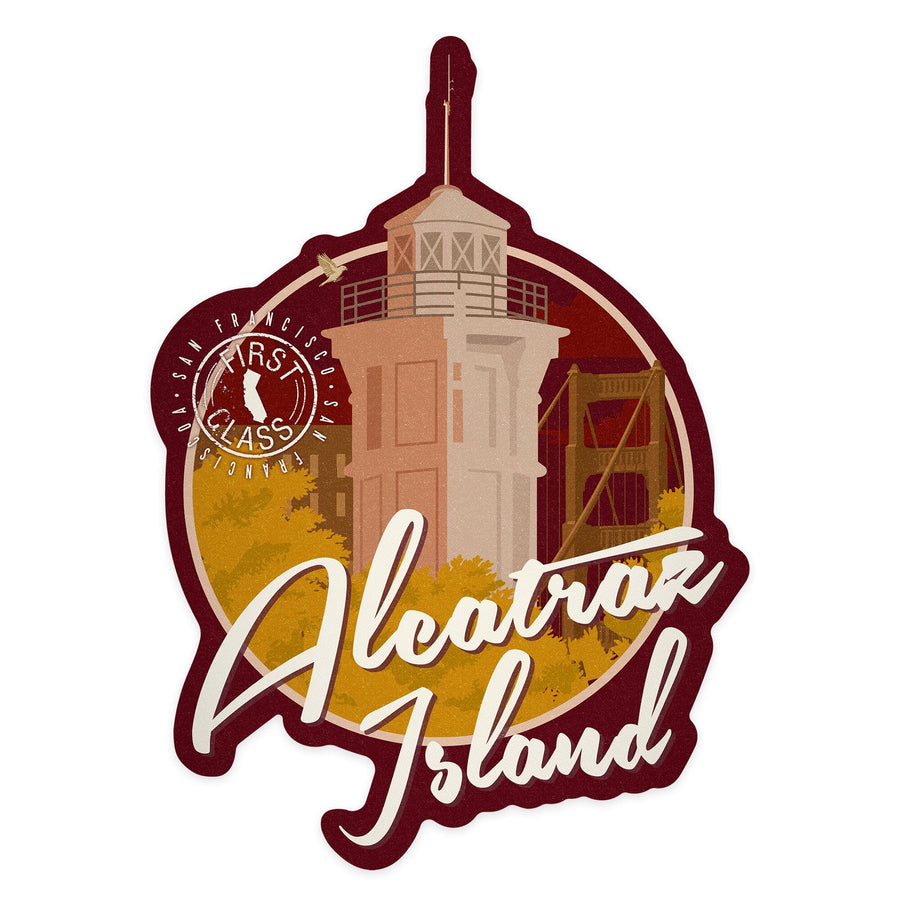 San Francisco, California, Alcatraz Island, Vintage Landmark Stamp, Contour, Vinyl Sticker Sticker Lantern Press 