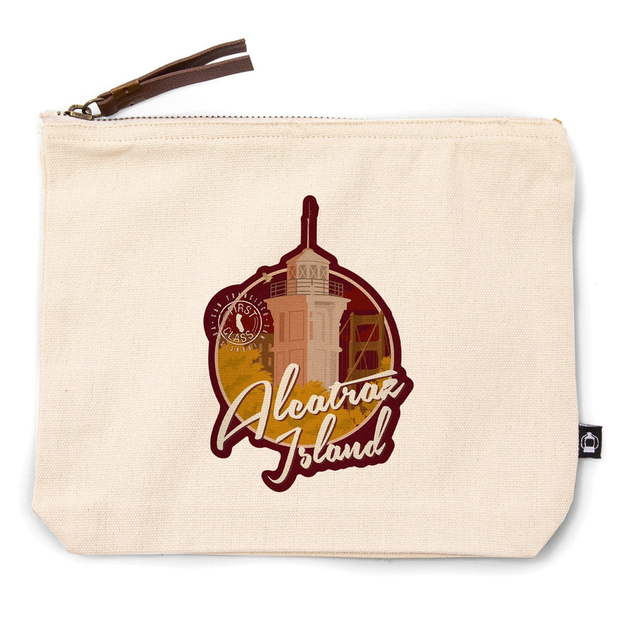 San Francisco, California, Alcatraz Island, Vintage Landmark Stamp,, Organic Cotton Zipper Pouch, Go Bag Go Bag Lantern Press 