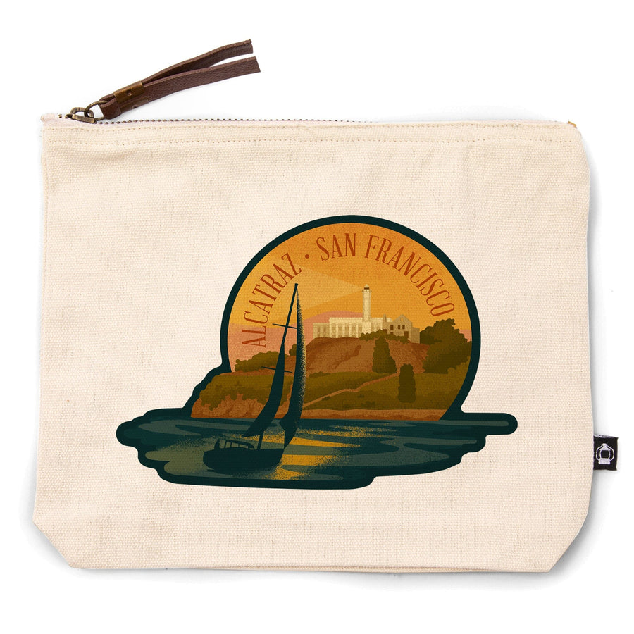 San Francisco, California, Alcatraz, Lithograph,, Organic Cotton Zipper Pouch, Go Bag Go Bag Lantern Press 