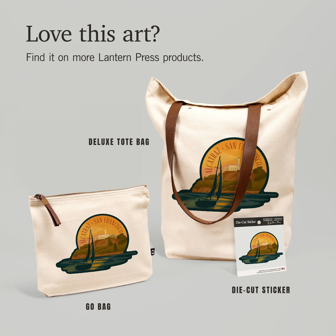 San Francisco, California, Alcatraz, Lithograph,, Organic Cotton Zipper Pouch, Go Bag Go Bag Lantern Press 
