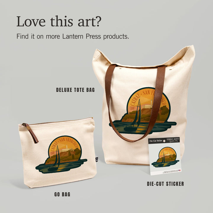 San Francisco, California, Alcatraz, Lithograph,, Organic Cotton Zipper Pouch, Go Bag Go Bag Lantern Press 