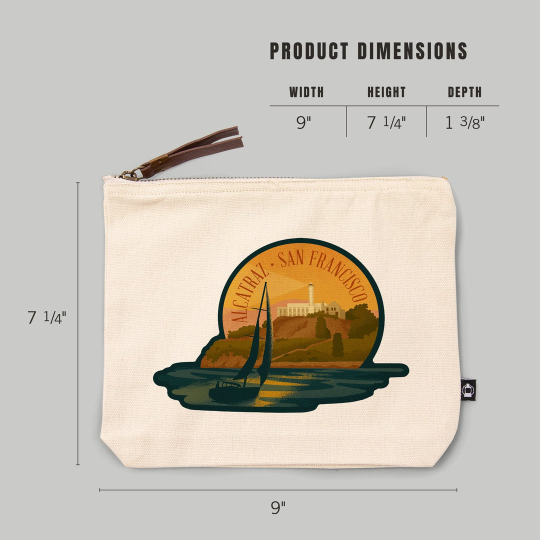 San Francisco, California, Alcatraz, Lithograph,, Organic Cotton Zipper Pouch, Go Bag Go Bag Lantern Press 