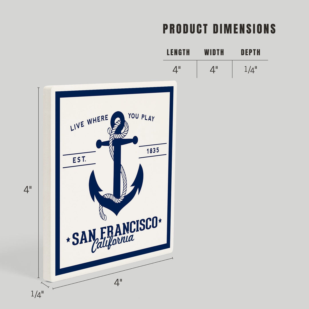 San Francisco, California, Blue and White Anchor, Coasters Coasters Lantern Press 