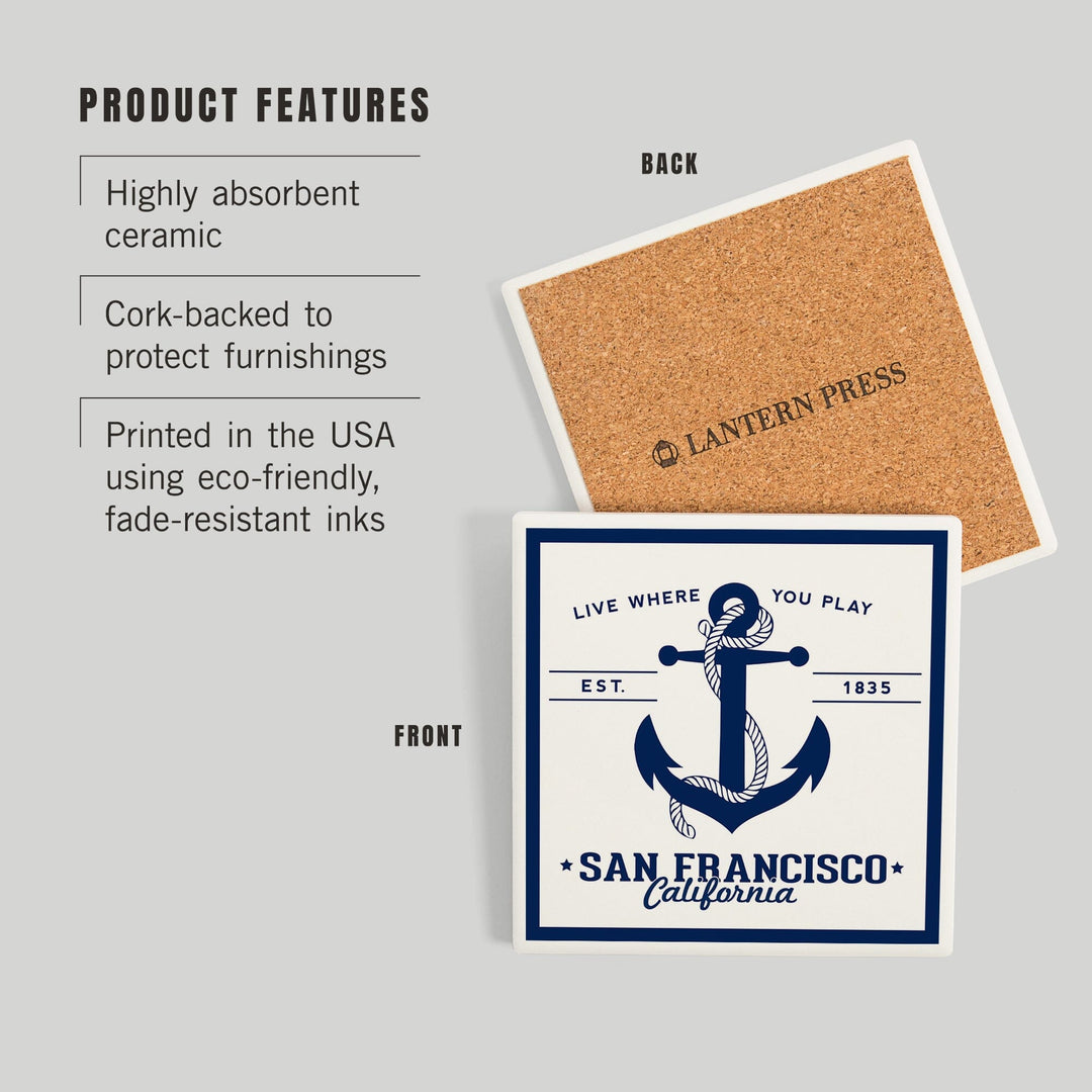 San Francisco, California, Blue and White Anchor, Coasters Coasters Lantern Press 
