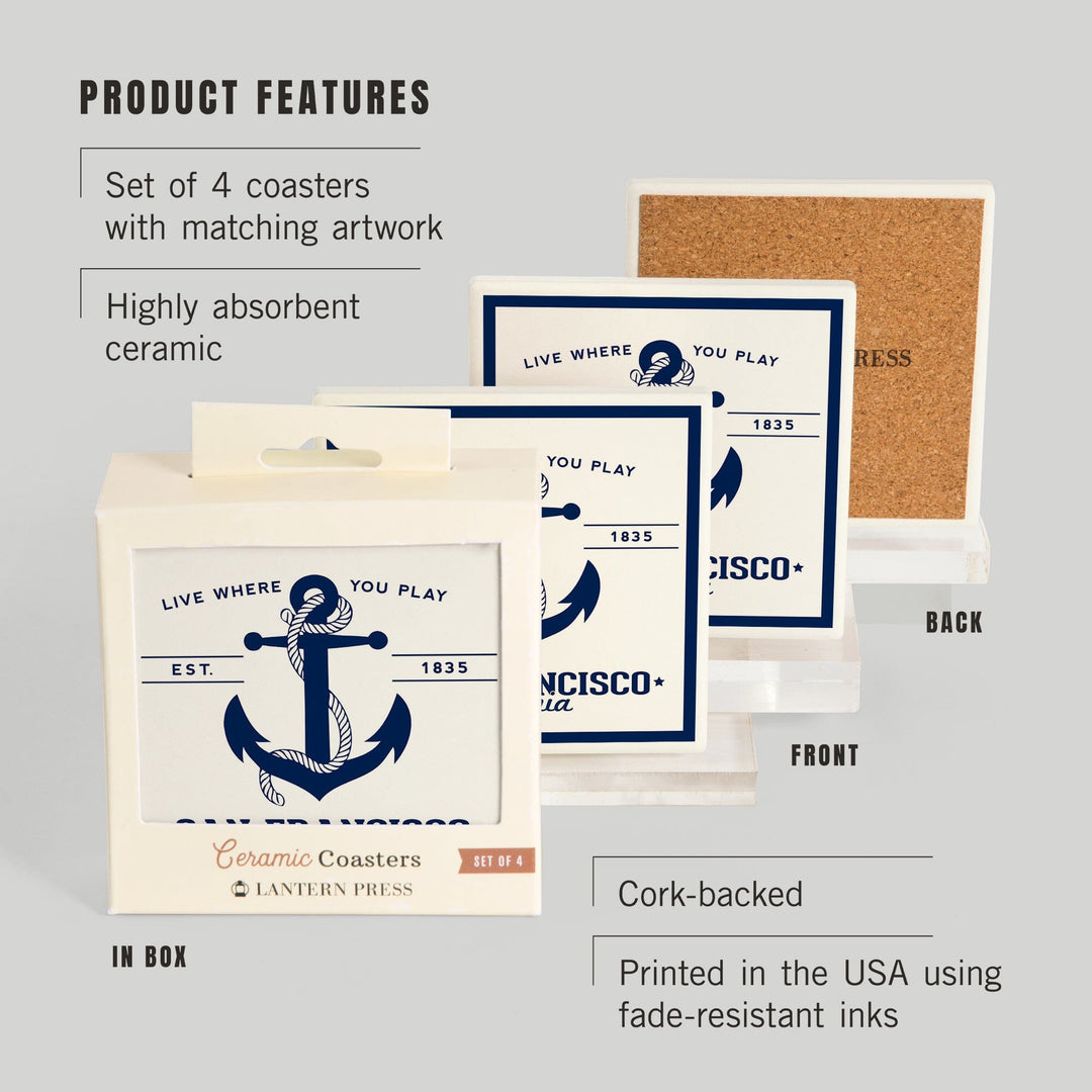San Francisco, California, Blue and White Anchor, Coasters Coasters Lantern Press 