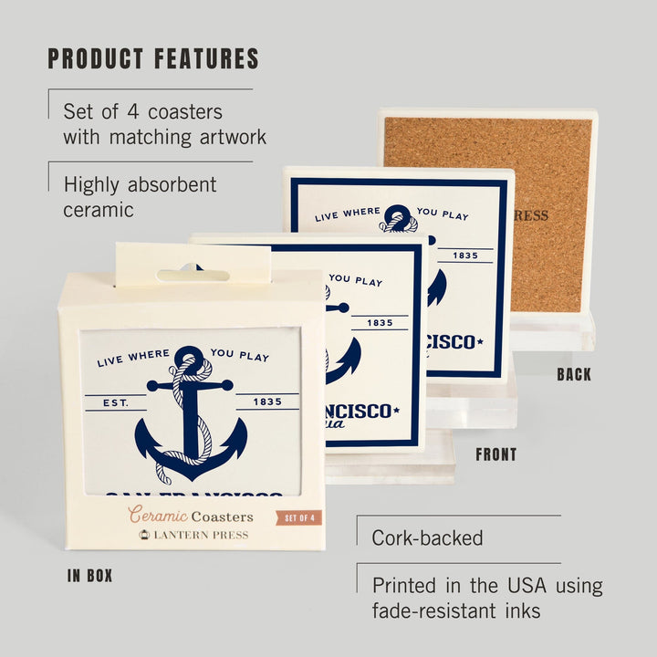 San Francisco, California, Blue and White Anchor, Coasters Coasters Lantern Press 