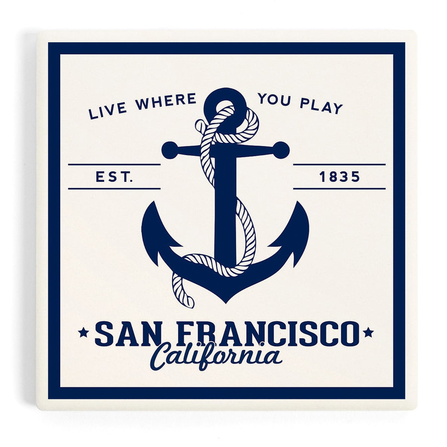 San Francisco, California, Blue and White Anchor, Coasters Coasters Lantern Press 