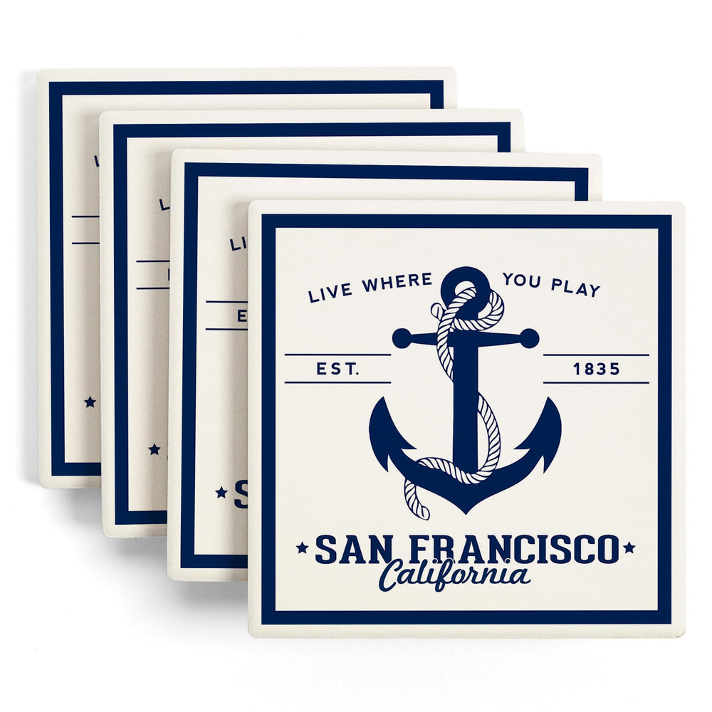 San Francisco, California, Blue and White Anchor, Coasters Coasters Lantern Press 