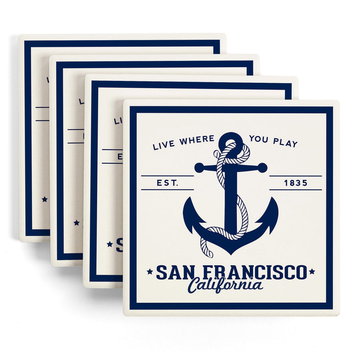 San Francisco, California, Blue and White Anchor, Coasters Coasters Lantern Press 