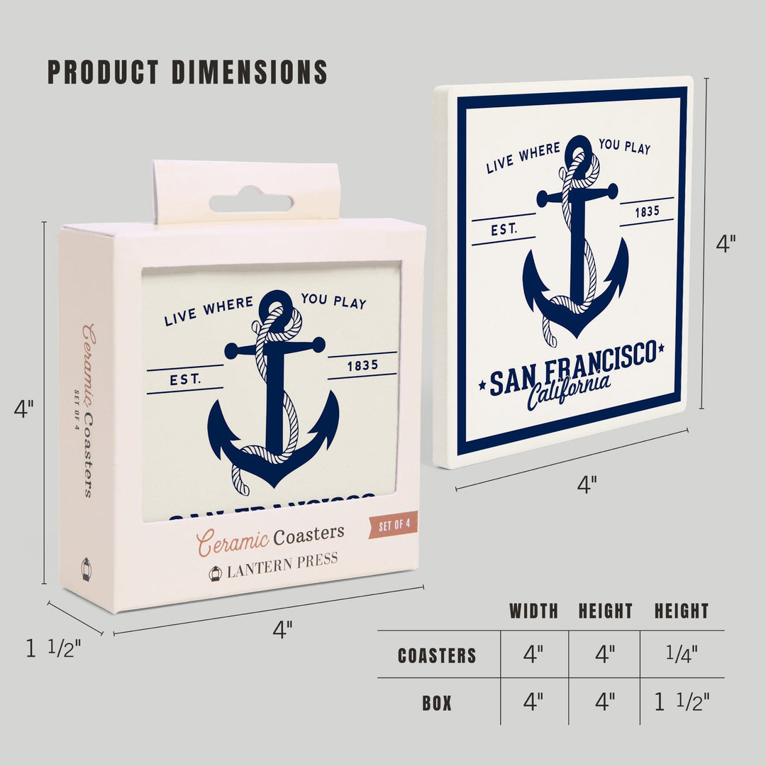 San Francisco, California, Blue and White Anchor, Coasters Coasters Lantern Press 