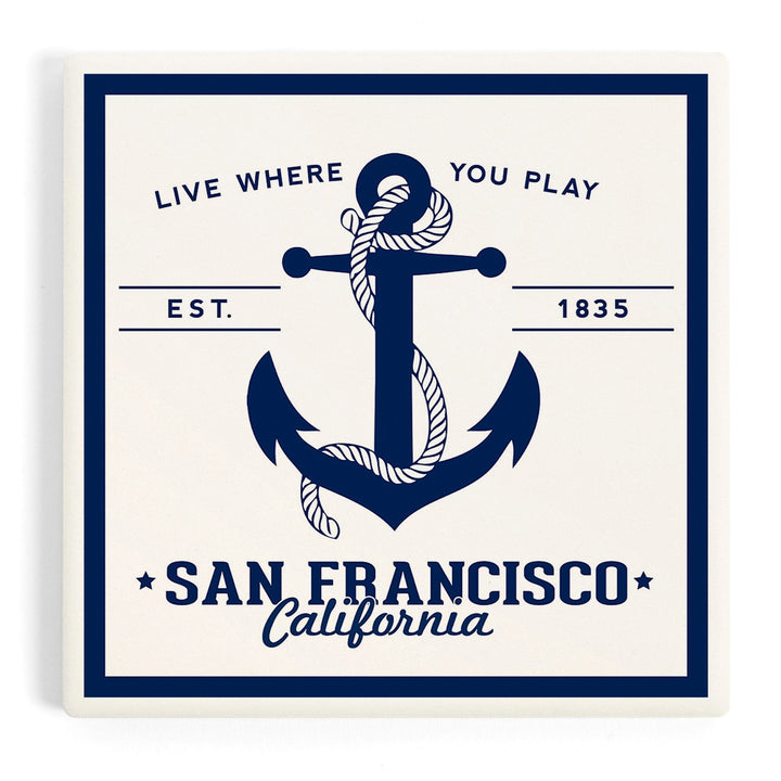 San Francisco, California, Blue and White Anchor, Coasters Coasters Lantern Press Coaster 