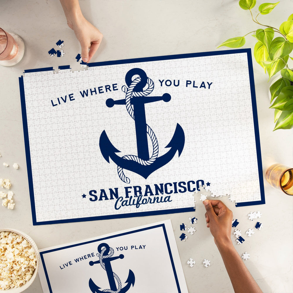 San Francisco, California, Blue and White Anchor, Jigsaw Puzzle Puzzle Lantern Press 