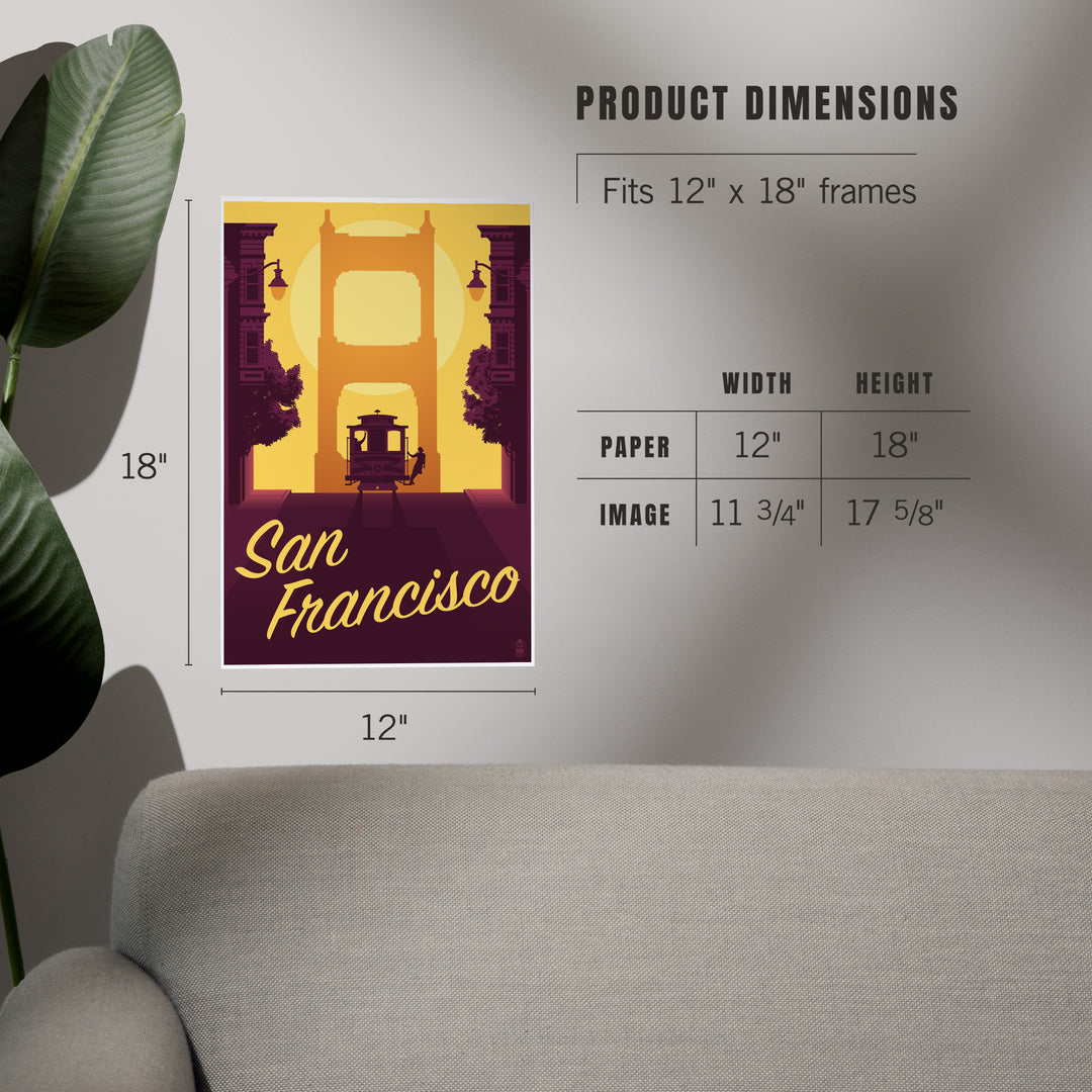 San Francisco, California, Cable Car and Sunset Bridge, Art & Giclee Prints Art Lantern Press 
