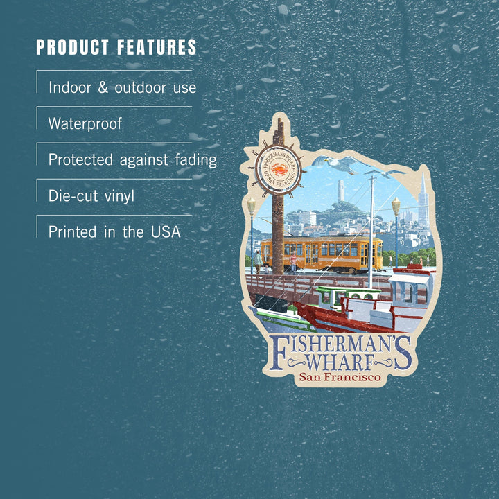 San Francisco, California, Fisherman's Wharf, Contour, Vinyl Sticker Sticker Lantern Press 