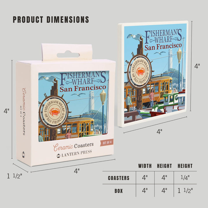 San Francisco, California, Fisherman's Wharf, Lantern Press Artwork, Coaster Set Coasters Lantern Press 