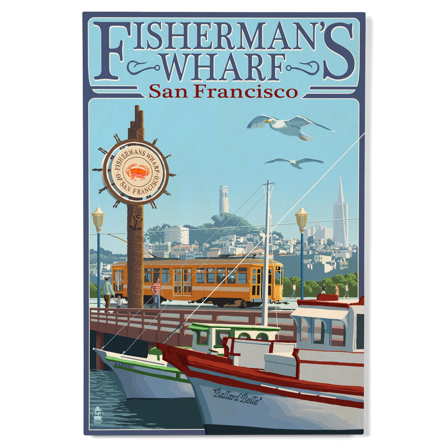 San Francisco, California, Fisherman's Wharf, Lantern Press Artwork, Wood Signs and Postcards Wood Lantern Press 