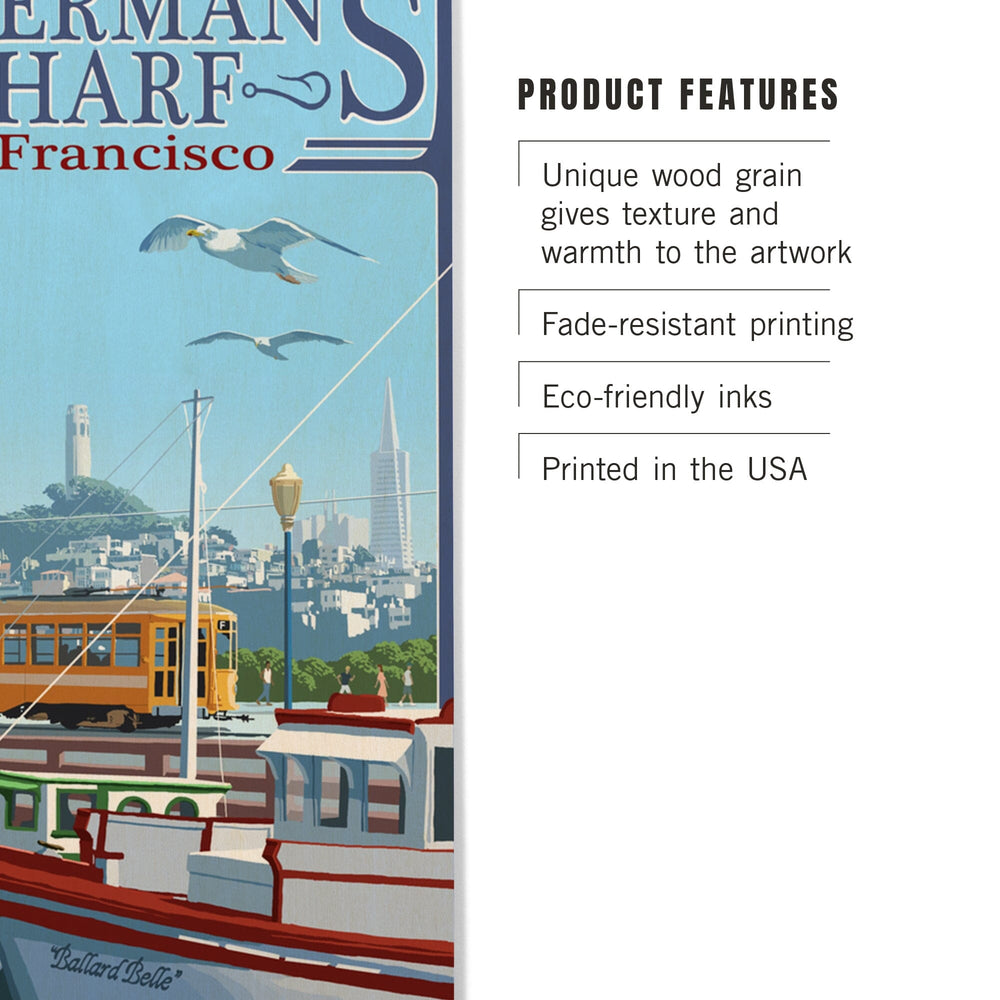 San Francisco, California, Fisherman's Wharf, Lantern Press Artwork, Wood Signs and Postcards Wood Lantern Press 