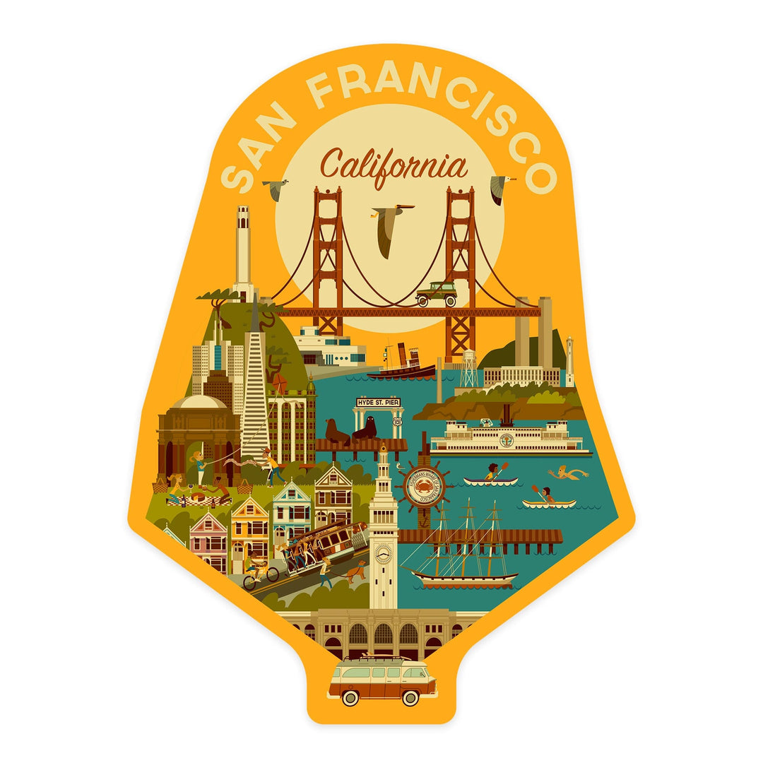 San Francisco, California, Geometric, Contour, Vinyl Sticker Sticker Lantern Press 