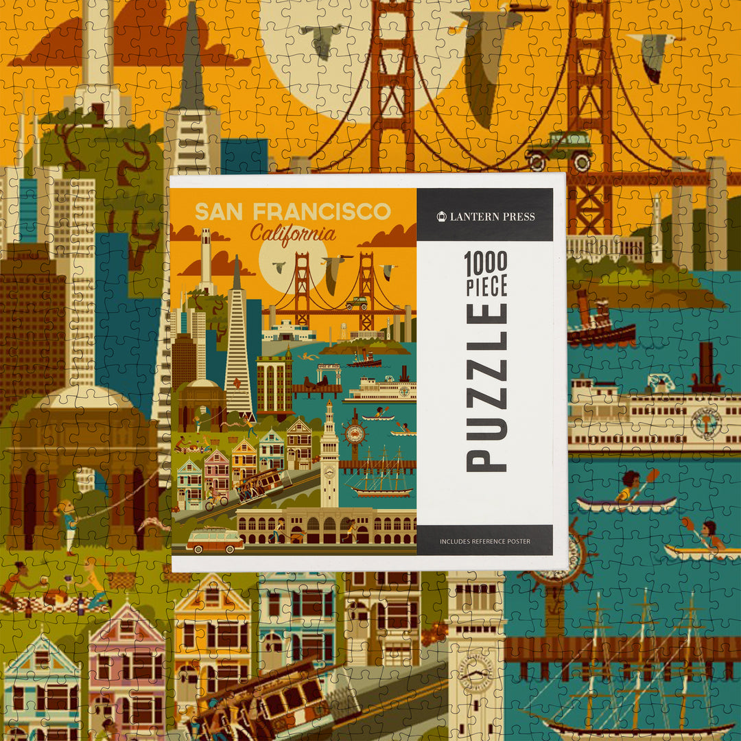 San Francisco, California, Geometric, Jigsaw Puzzle Puzzle Lantern Press 