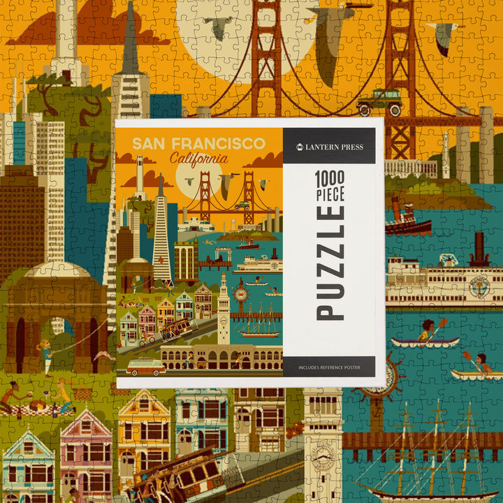 San Francisco, California, Geometric, Jigsaw Puzzle Puzzle Lantern Press 