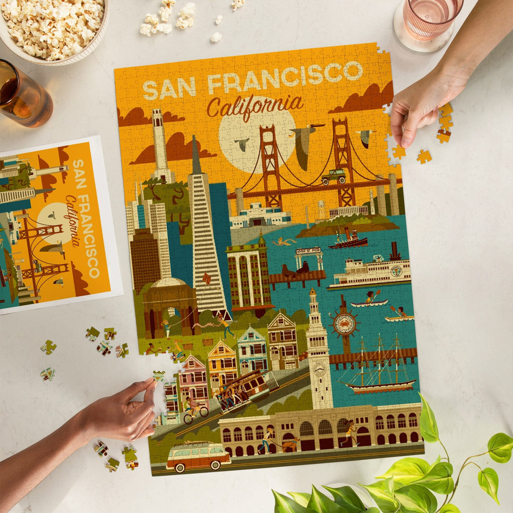 San Francisco, California, Geometric, Jigsaw Puzzle Puzzle Lantern Press 
