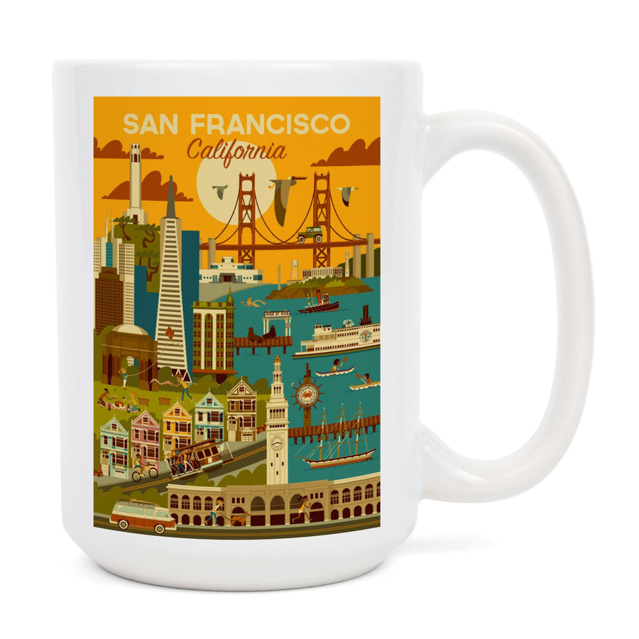 San Francisco, California, Geometric, Lantern Press Artwork, Ceramic Mug Mugs Lantern Press 