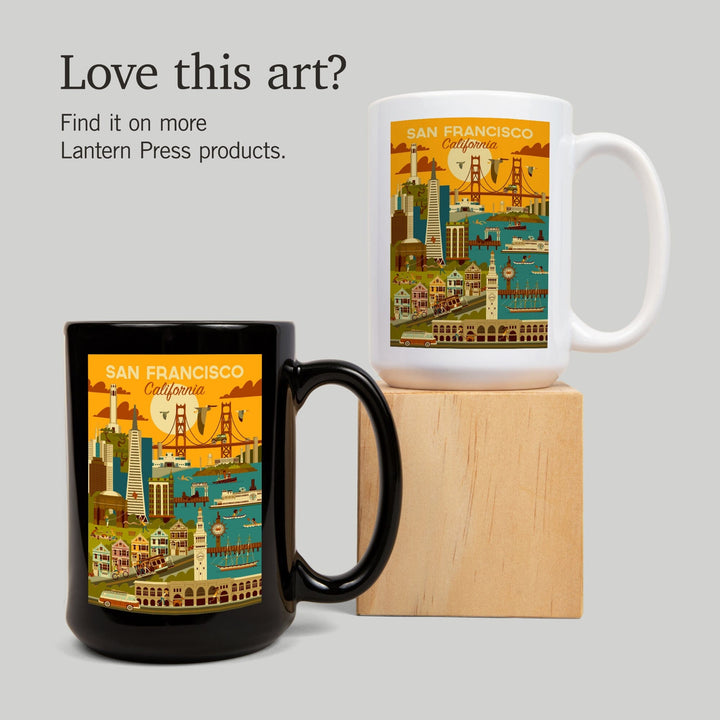 San Francisco, California, Geometric, Lantern Press Artwork, Ceramic Mug Mugs Lantern Press 