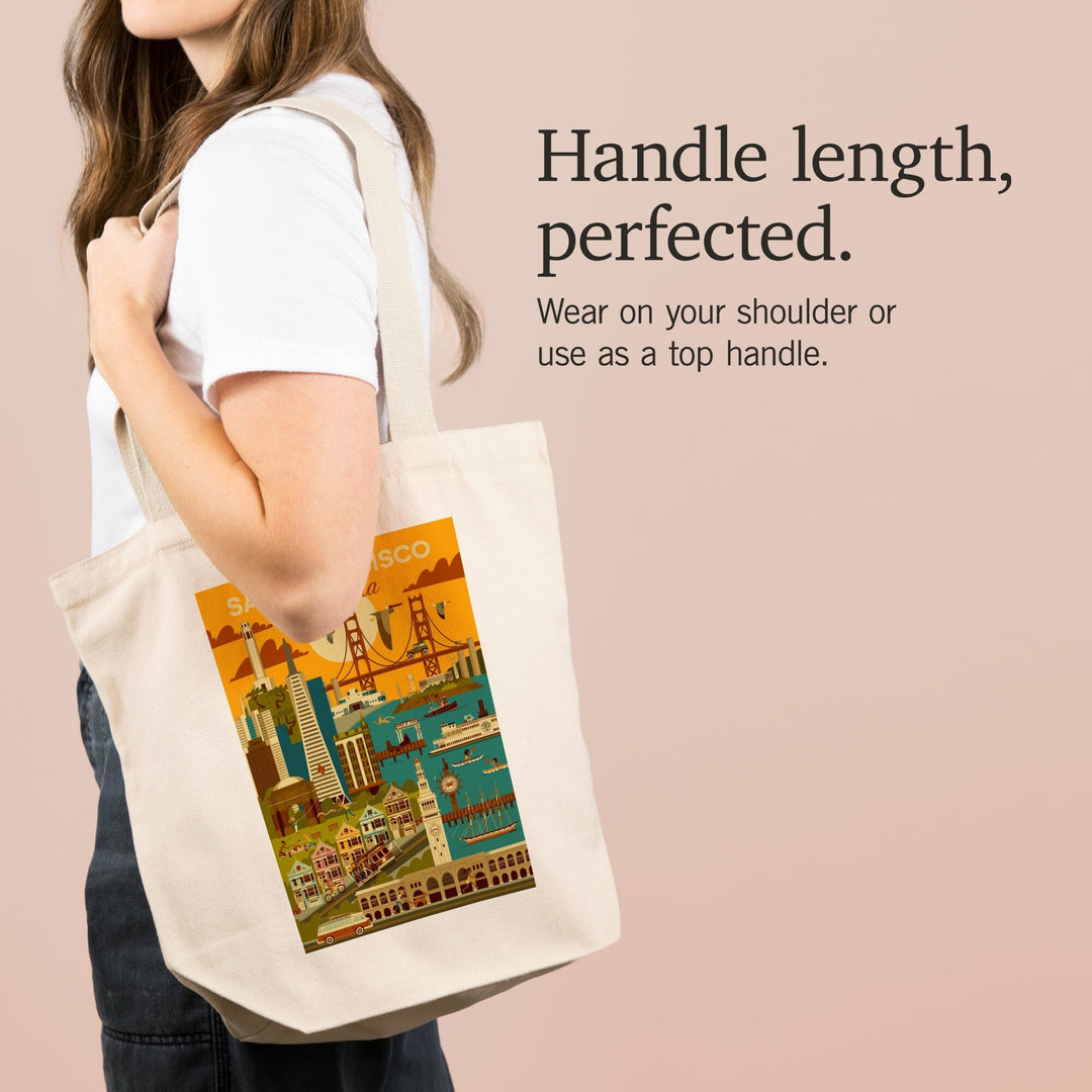 San Francisco, California, Geometric, Lantern Press Artwork, Tote Bag Totes Lantern Press 