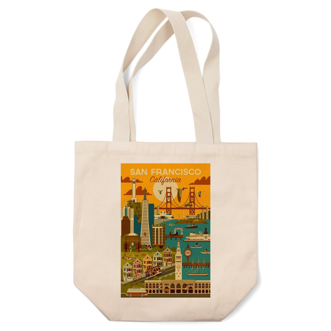 San Francisco, California, Geometric, Lantern Press Artwork, Tote Bag Totes Lantern Press 