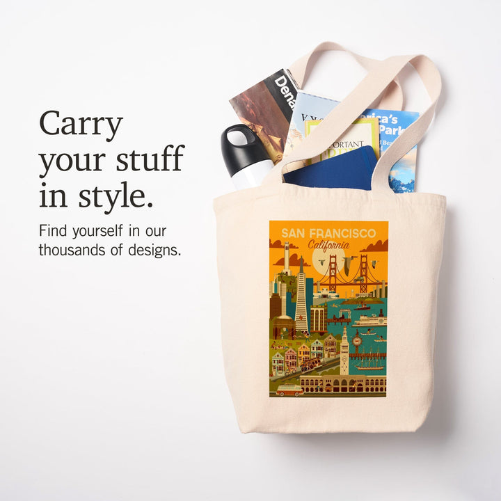 San Francisco, California, Geometric, Lantern Press Artwork, Tote Bag Totes Lantern Press 