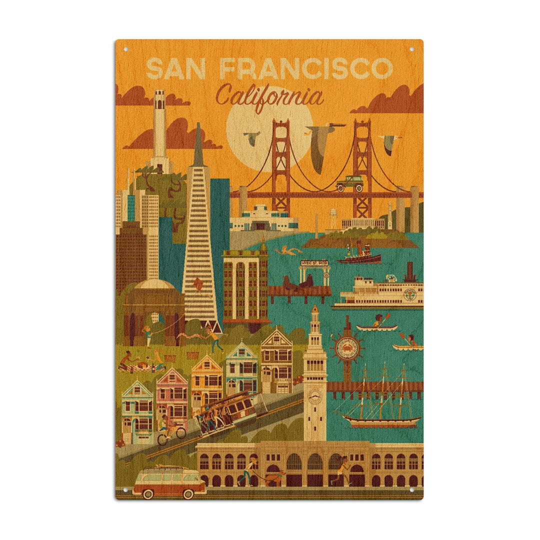San Francisco, California, Geometric, Lantern Press Artwork, Wood Signs and Postcards Wood Lantern Press 10 x 15 Wood Sign 
