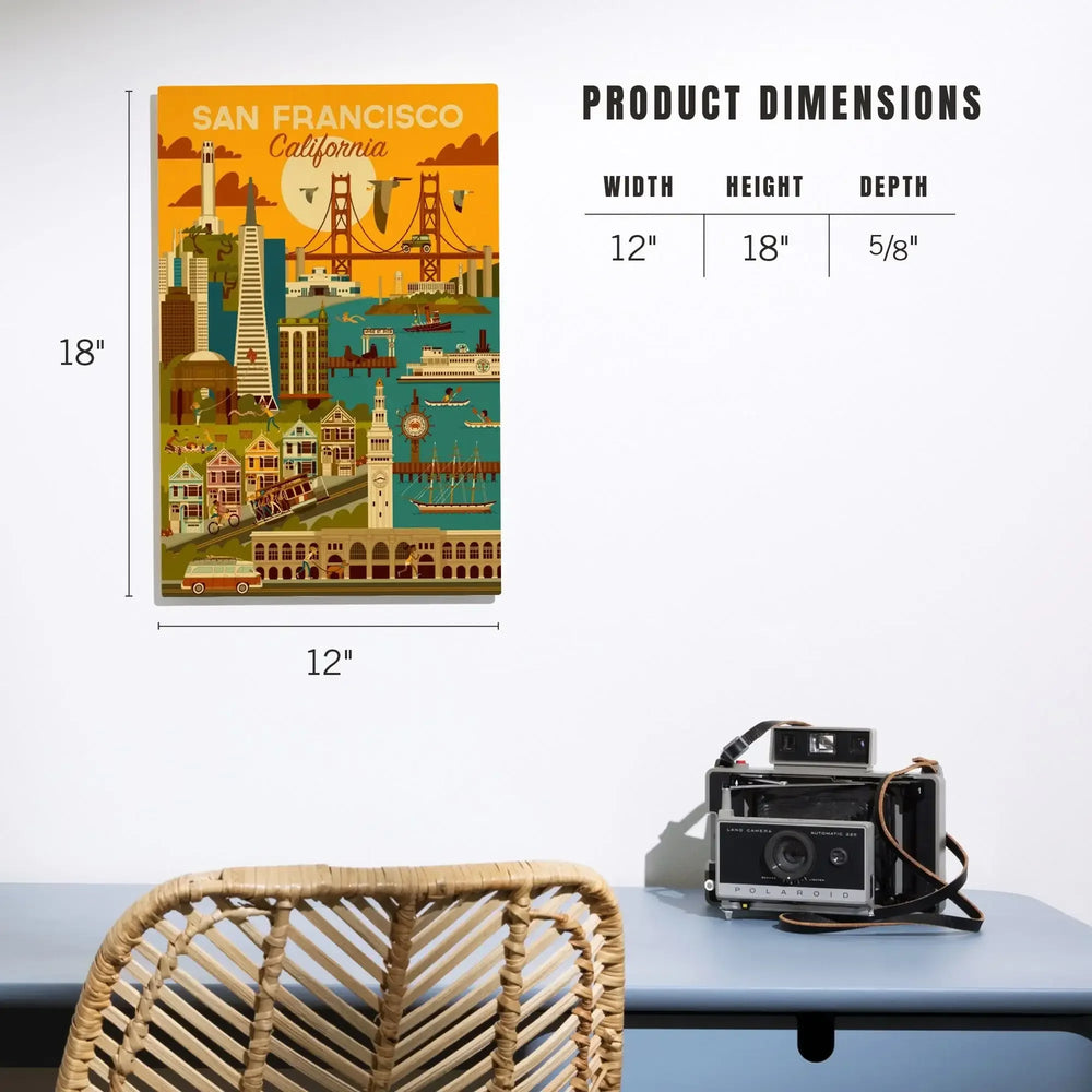 San Francisco, California, Geometric, Lantern Press Artwork, Wood Signs and Postcards Wood Lantern Press 