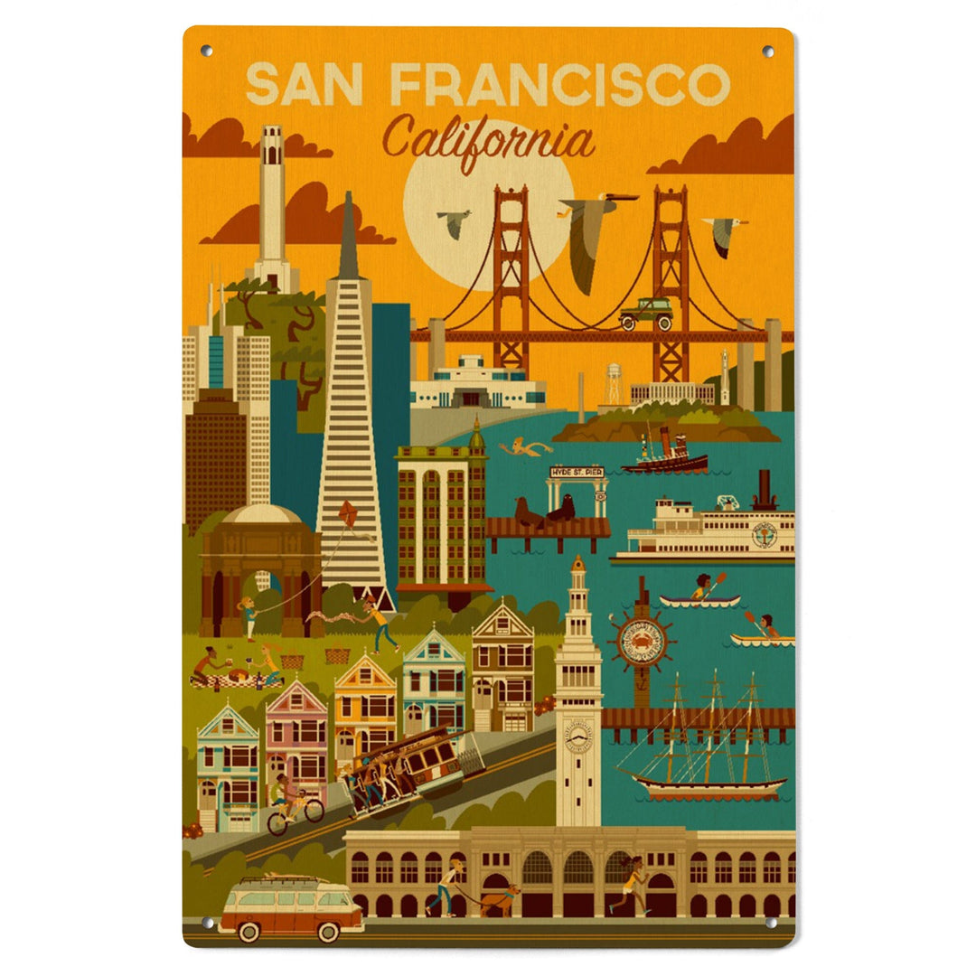 San Francisco, California, Geometric, Lantern Press Artwork, Wood Signs and Postcards Wood Lantern Press 