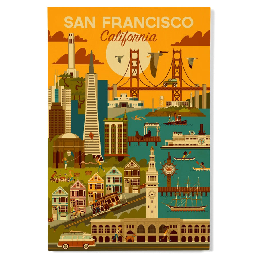 San Francisco, California, Geometric, Lantern Press Artwork, Wood Signs and Postcards Wood Lantern Press 