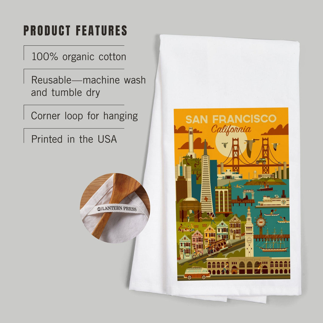 San Francisco, California, Geometric, Organic Cotton Kitchen Tea Towels Kitchen Lantern Press 