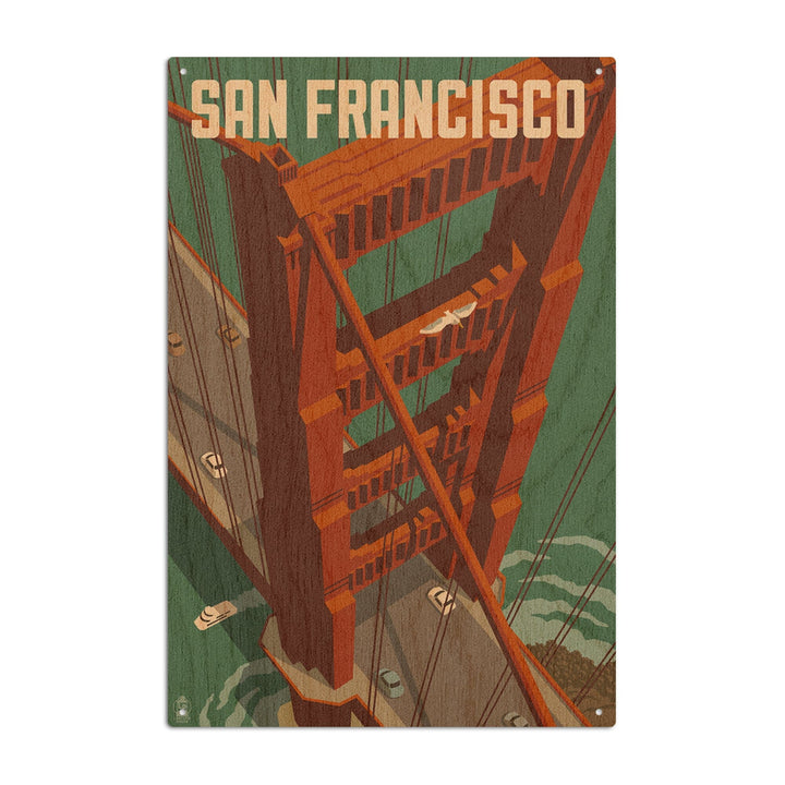 San Francisco, California, Golden Gate Bridge Aerial, Lantern Press Artwork, Wood Signs and Postcards Wood Lantern Press 10 x 15 Wood Sign 