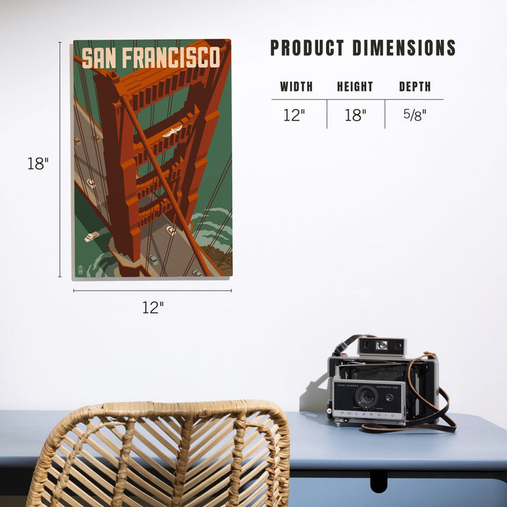 San Francisco, California, Golden Gate Bridge Aerial, Lantern Press Artwork, Wood Signs and Postcards Wood Lantern Press 