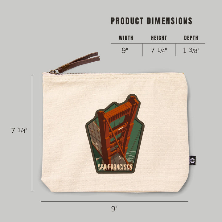 San Francisco, California, Golden Gate Bridge Aerial,, Organic Cotton Zipper Pouch, Go Bag Go Bag Lantern Press 