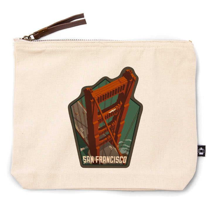 San Francisco, California, Golden Gate Bridge Aerial,, Organic Cotton Zipper Pouch, Go Bag Go Bag Lantern Press 